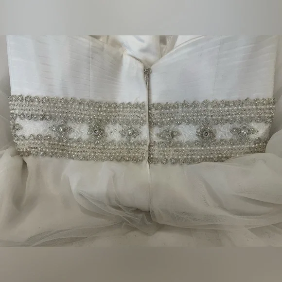 Oleg Cassini Strapless Wedding Dress with Beading A-line - Picture 7 of 14